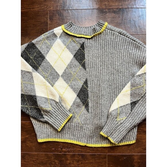 Pringle Of Scotland X H&M Argyle Sweater Gray Yellow Size Small - Picture 2 of 7